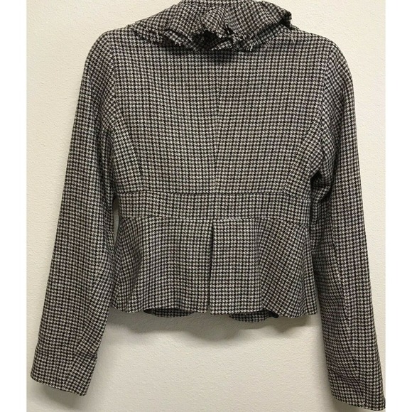 Sisley Brown Houndstooth Cropped Blazer Size2/36 Ruffled Vintage - Picture 4 of 5